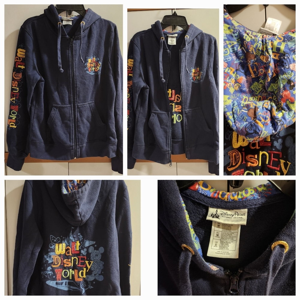 Disney Parks Walt Disney World Embroidered Full Zip up Hoodie Jacket. Size Small